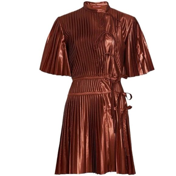 Altuzarra Tosha Pleated Metallic Minidress Size 6(38) - Picture 3 of 10